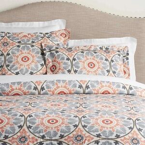 3pc Pottery Barn Full/Queen Veronica Medallion Organic Cotton Duvet & Euro Shams